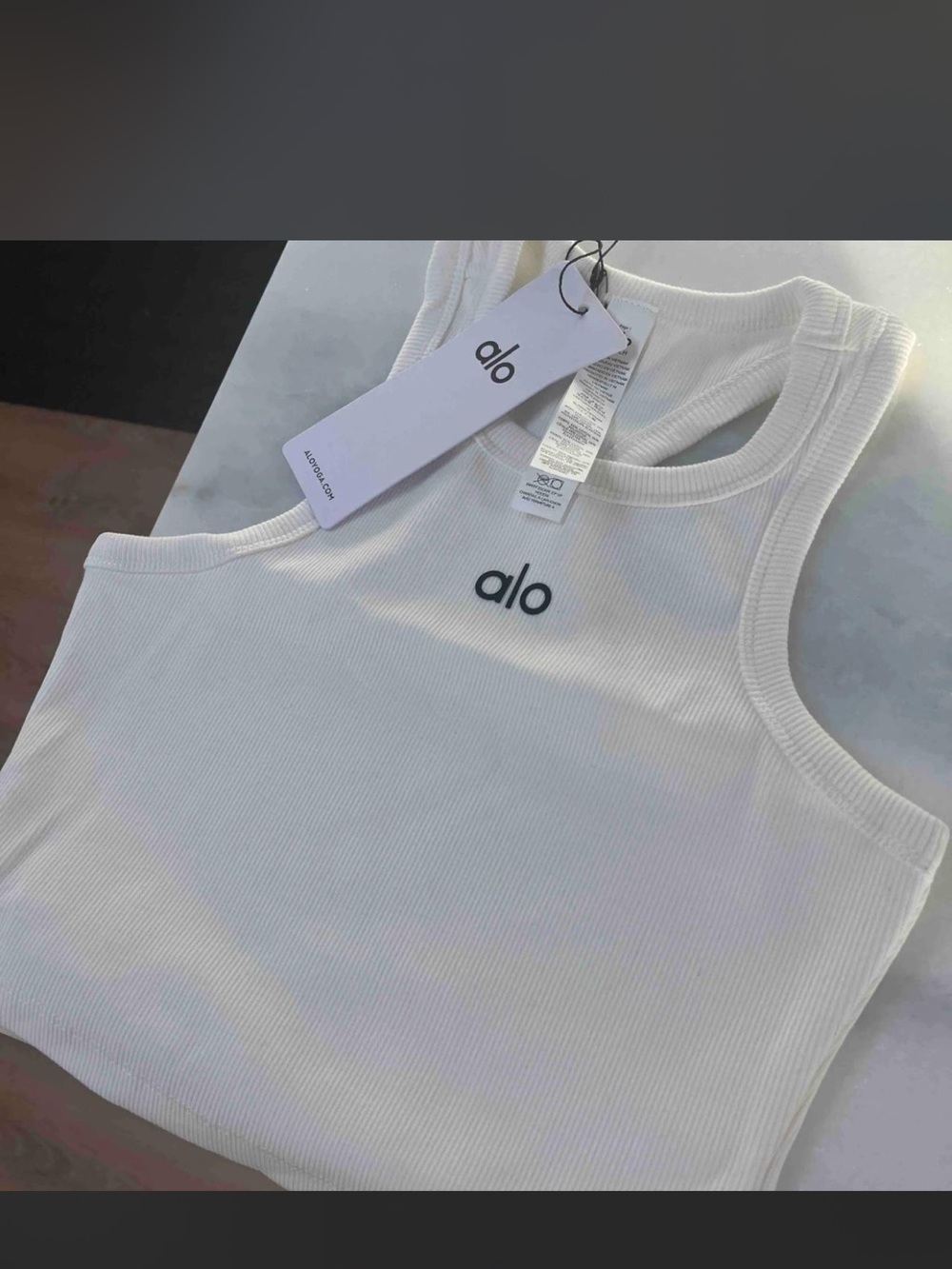 Women's White Ribbed Tank Top - Logo Crop size S